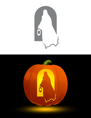 Ghost Carrying Lantern Pumpkin Stencil