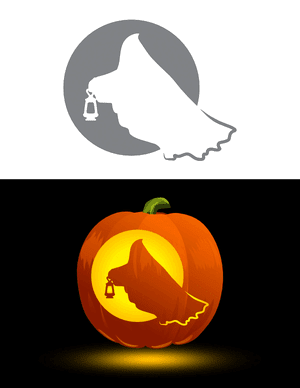 Ghost Holding a Lantern Pumpkin Stencil