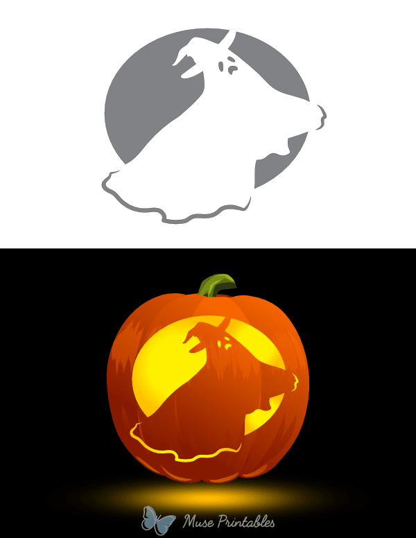 Ghost in a Witch Hat Pumpkin Stencil