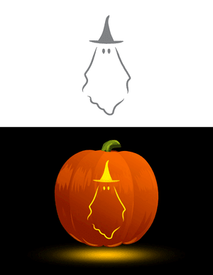 Ghost in Witch Hat Pumpkin Stencil