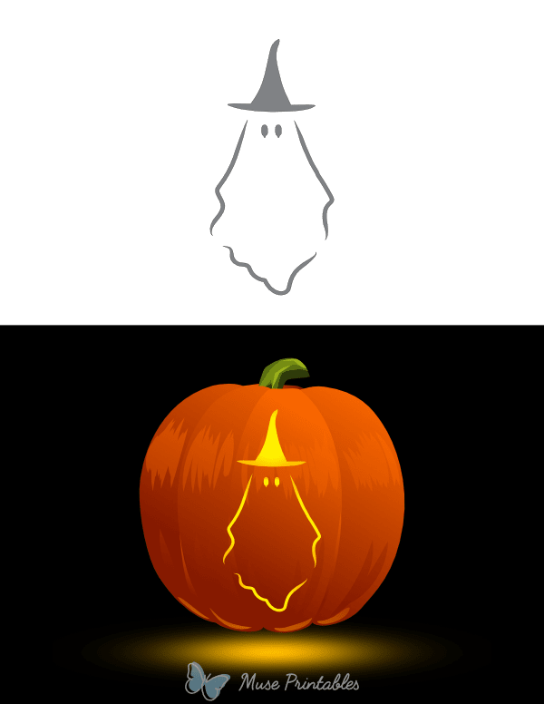 Ghost in Witch Hat Pumpkin Stencil