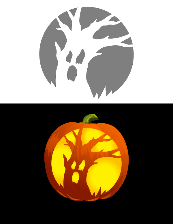 Printable Ghost Tree Pumpkin Stencil