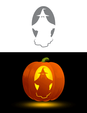 Ghost Wearing a Pointy Hat Pumpkin Stencil