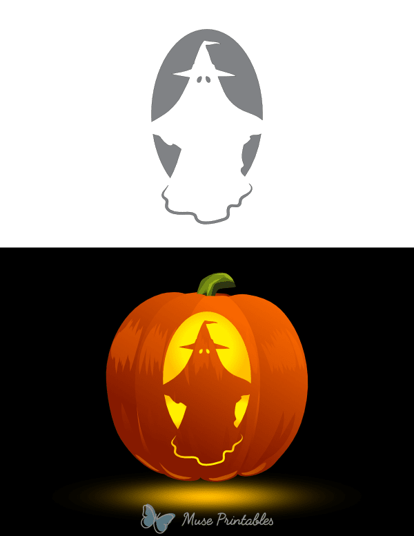 Ghost Wearing a Pointy Hat Pumpkin Stencil