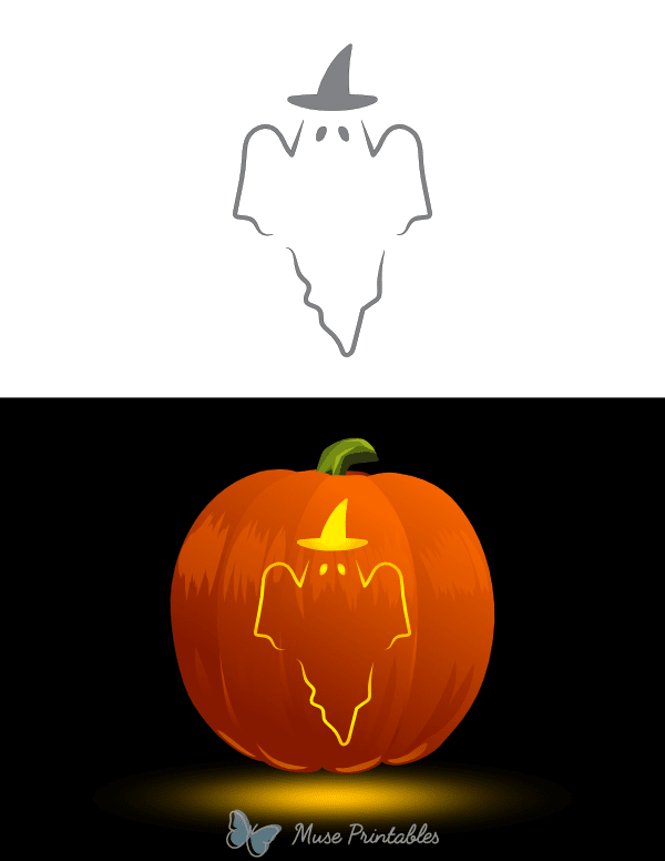 Ghost Wearing a Witch Hat Pumpkin Stencil