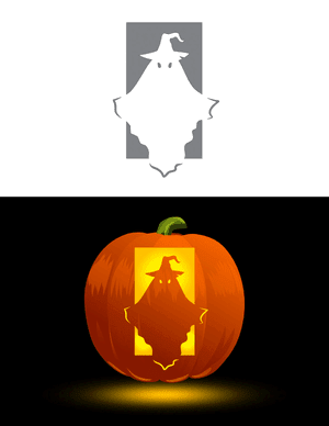 Ghost Wearing Witch Hat Pumpkin Stencil