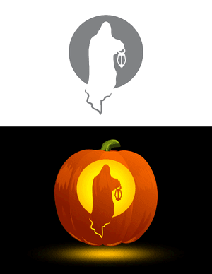 Ghost With a Lantern Pumpkin Stencil