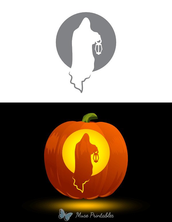 Ghost With a Lantern Pumpkin Stencil