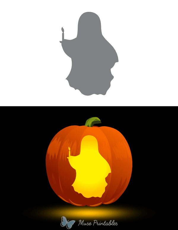 Ghost With Burning Candle Pumpkin Stencil