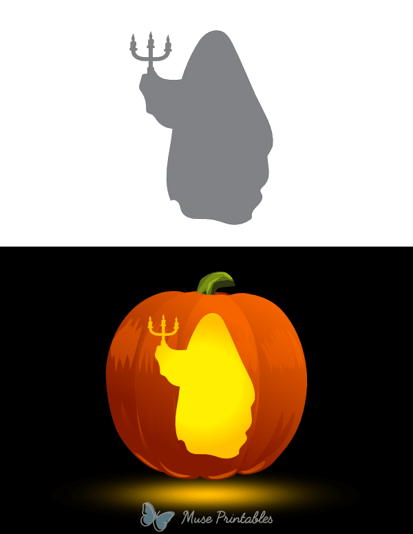 Ghost With Candelabra Pumpkin Stencil