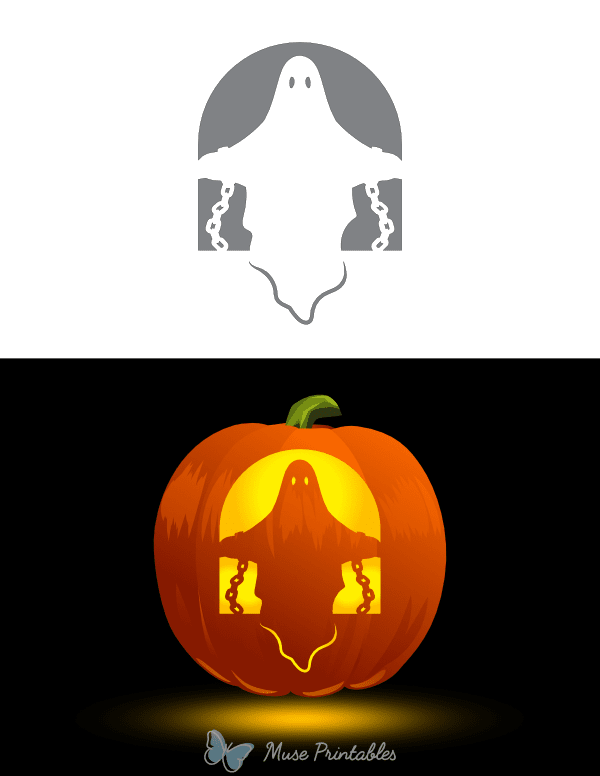 Ghost With Chains Pumpkin Stencil