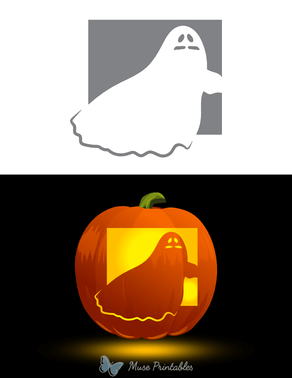 Ghost With Eyes and Mustache Pumpkin Stencil