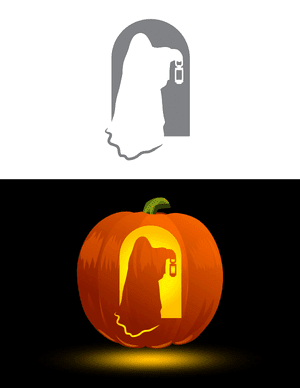 Ghost With Lantern Pumpkin Stencil