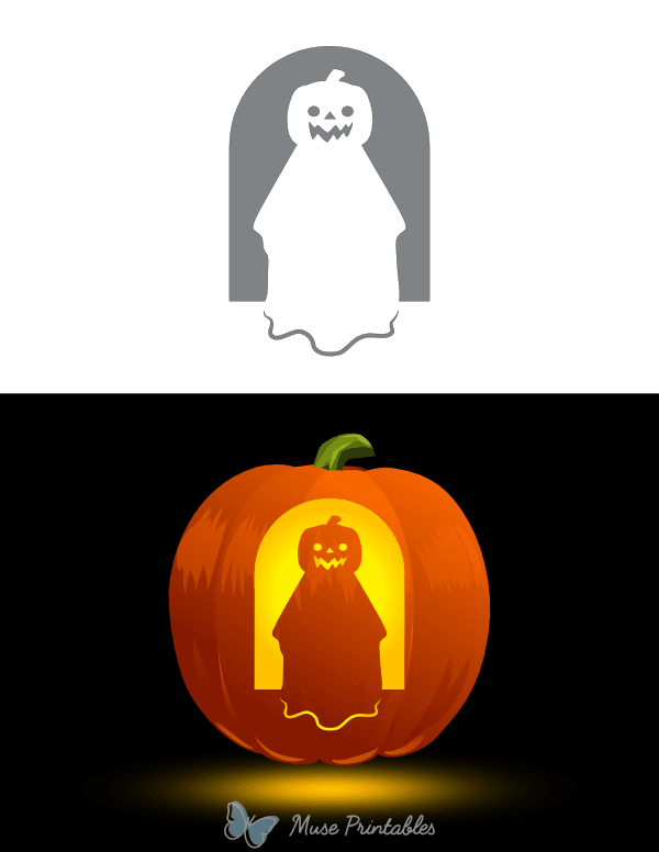 Ghost With Smiling Pumpkin Head Pumpkin Stencil