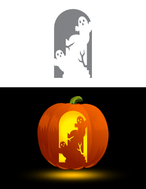 Ghosts and Tombstone Pumpkin Stencil