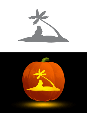 Girl on Beach With Palm Tree Pumpkin Stencil