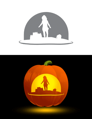 Girl on Beach With Sand Castle Pumpkin Stencil