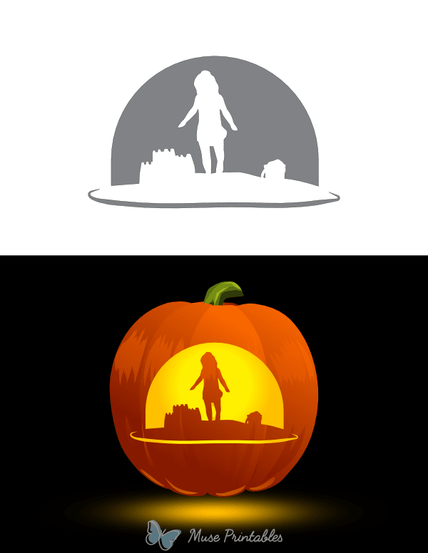 Girl on Beach With Sand Castle Pumpkin Stencil