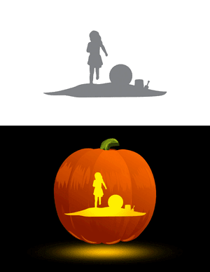 Girl Running on Beach Pumpkin Stencil