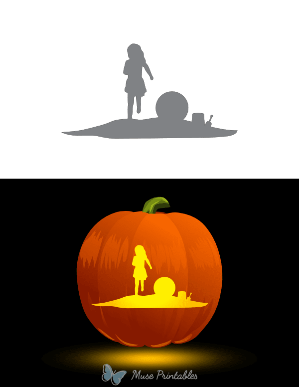 Girl Running on Beach Pumpkin Stencil