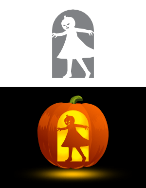 Girl with Pumpkin Head Pumpkin Stencil