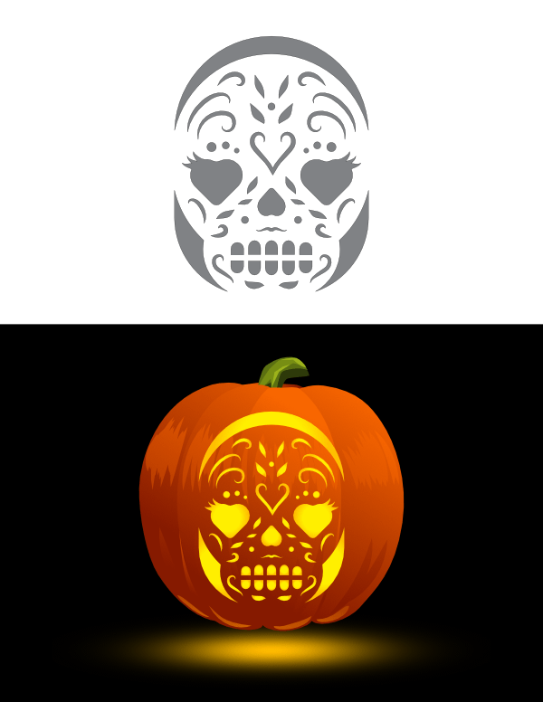 Printable Girly Day of the Dead Skull Pumpkin Stencil