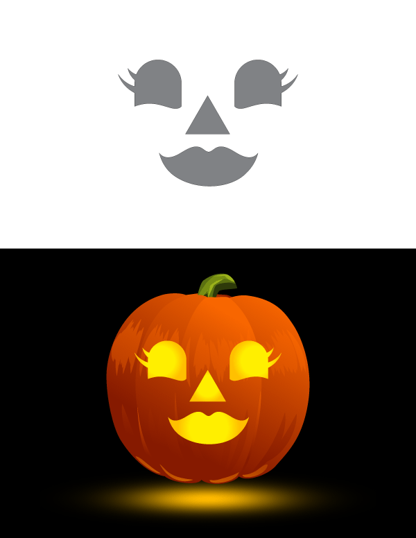 Girly Jack-o'-lantern Face Pumpkin Stencil