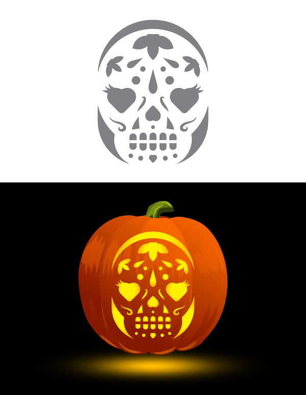 Printable Girly Sugar Skull Pumpkin Stencil