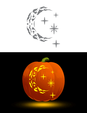 Gothic Stars and Moon Pumpkin Stencil