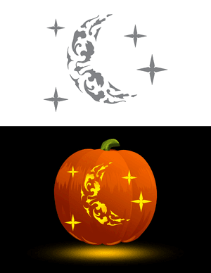 Gothic Stars With Moon Pumpkin Stencil