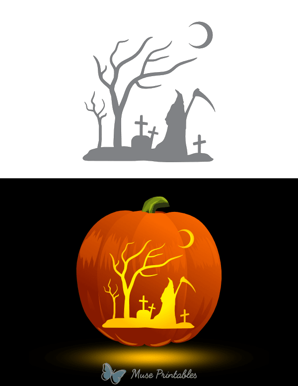 Grim Reaper and Crescent Moon Pumpkin Stencil