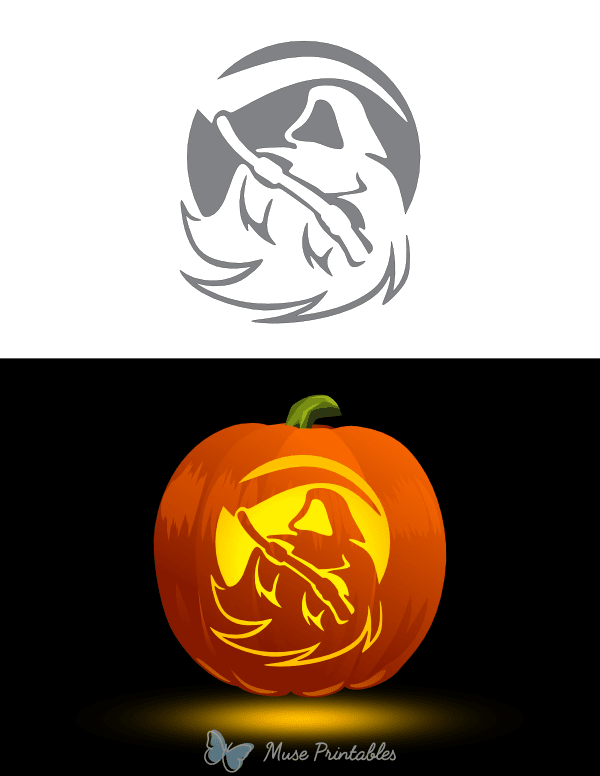 Printable Grim Reaper and Full Moon Pumpkin Stencil
