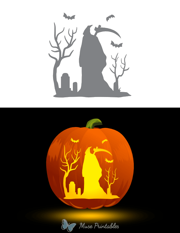 Grim Reaper Scene Pumpkin Stencil