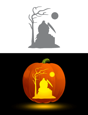 Grim Reaper Scene With Full Moon Pumpkin Stencil