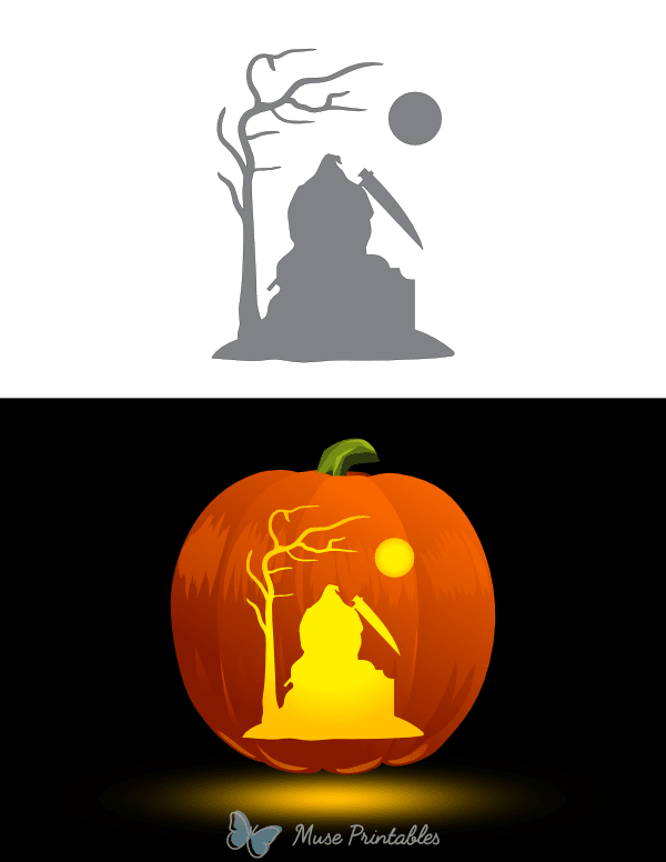 Grim Reaper Scene With Full Moon Pumpkin Stencil