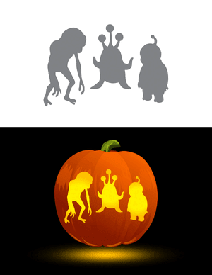 Group of Aliens Pumpkin Stencil