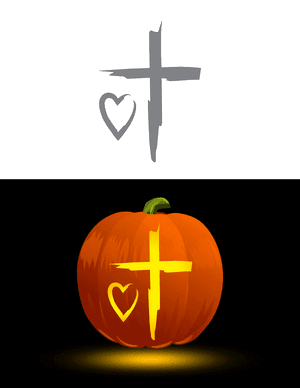 Grunge Cross and Heart Pumpkin Stencil