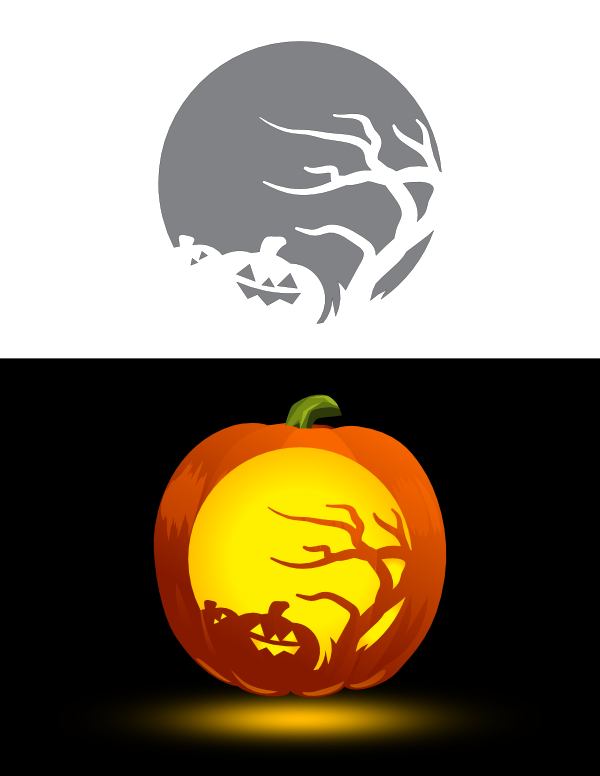 Halloween Full Moon Pumpkin and Tree Pumpkin Stencil
