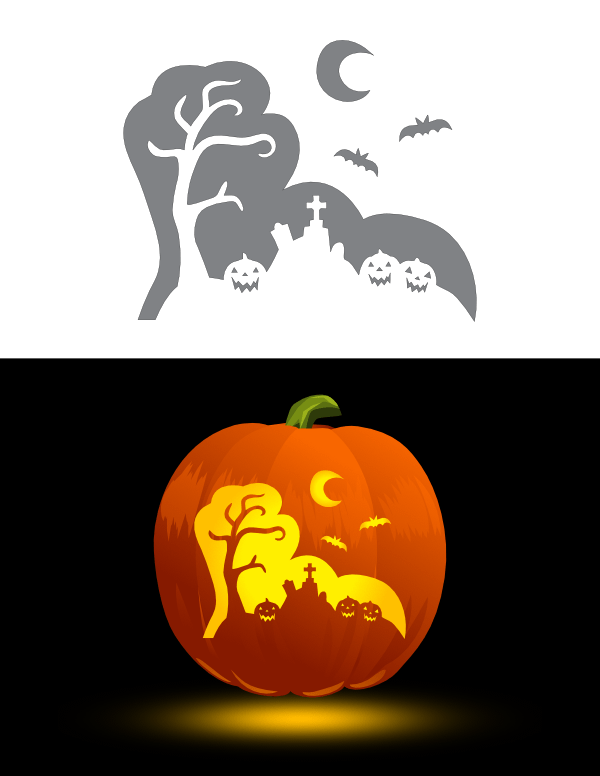 Printable Halloween Scene Pumpkin Stencil
