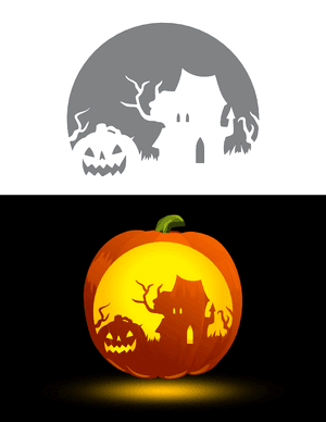 Halloween Scene With Full Moon Pumpkin Stencil