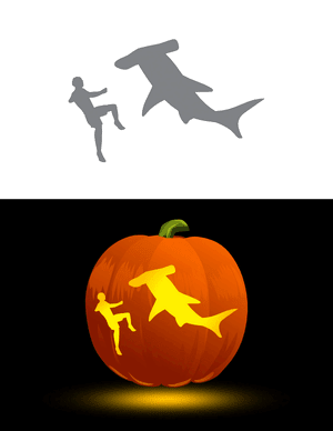 Hammerhead Shark and Swimmer Pumpkin Stencil