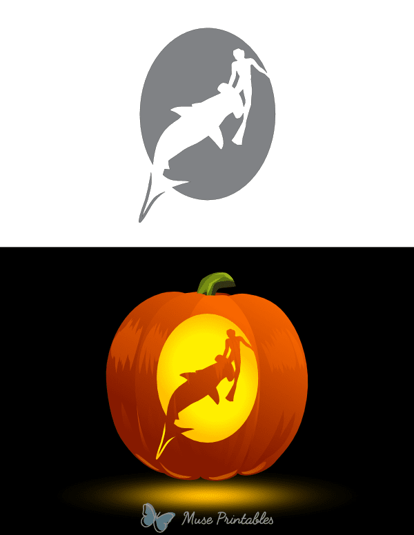 Hammerhead Shark Attack Pumpkin Stencil