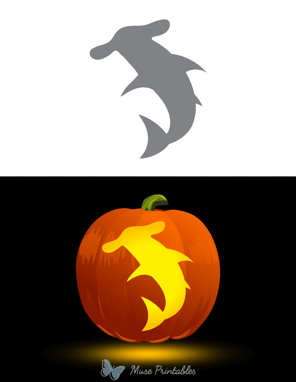 Hammerhead Shark Outline Pumpkin Stencil
