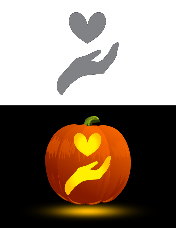 Printable Hand Holding Heart Pumpkin Stencil