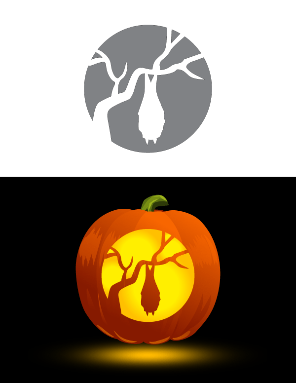 Printable Hanging Bat And Moon Pumpkin Stencil
