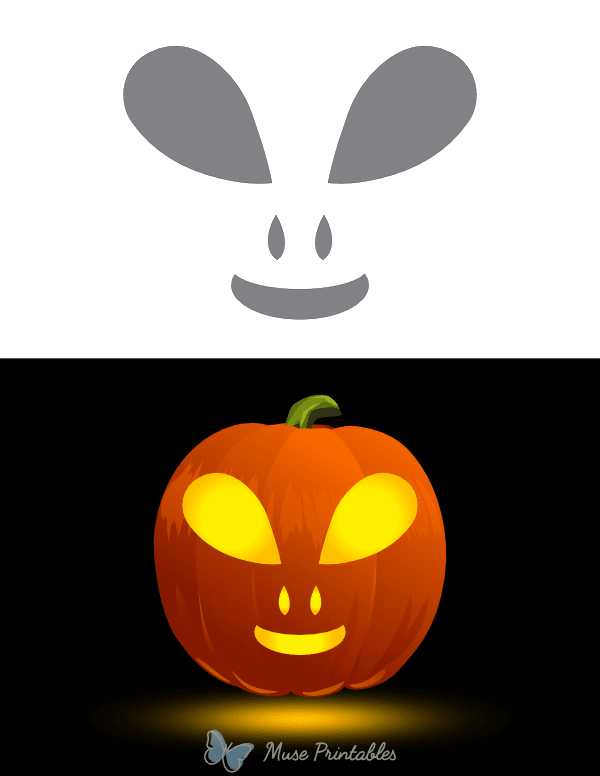 Happy Alien Face Pumpkin Stencil