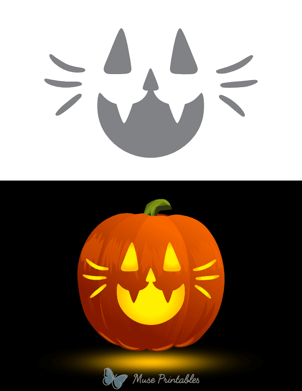 Happy Cat Face Pumpkin Stencil