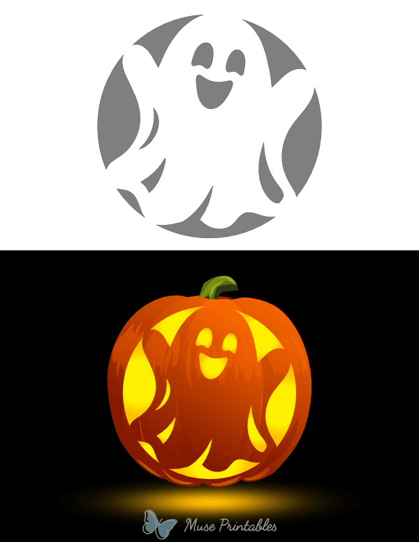 Happy Ghost Pumpkin Stencil