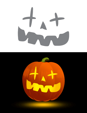 Happy Jack-o'-lantern Face With X Eyes Pumpkin Stencil