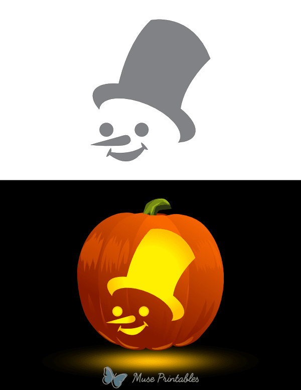 Happy Snowman Face With Top Hat Pumpkin Stencil